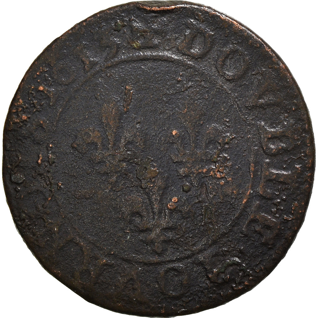 Moneda, Francia, Louis XIII, Double Tournois, 1613, Paris, BC+, Cobre