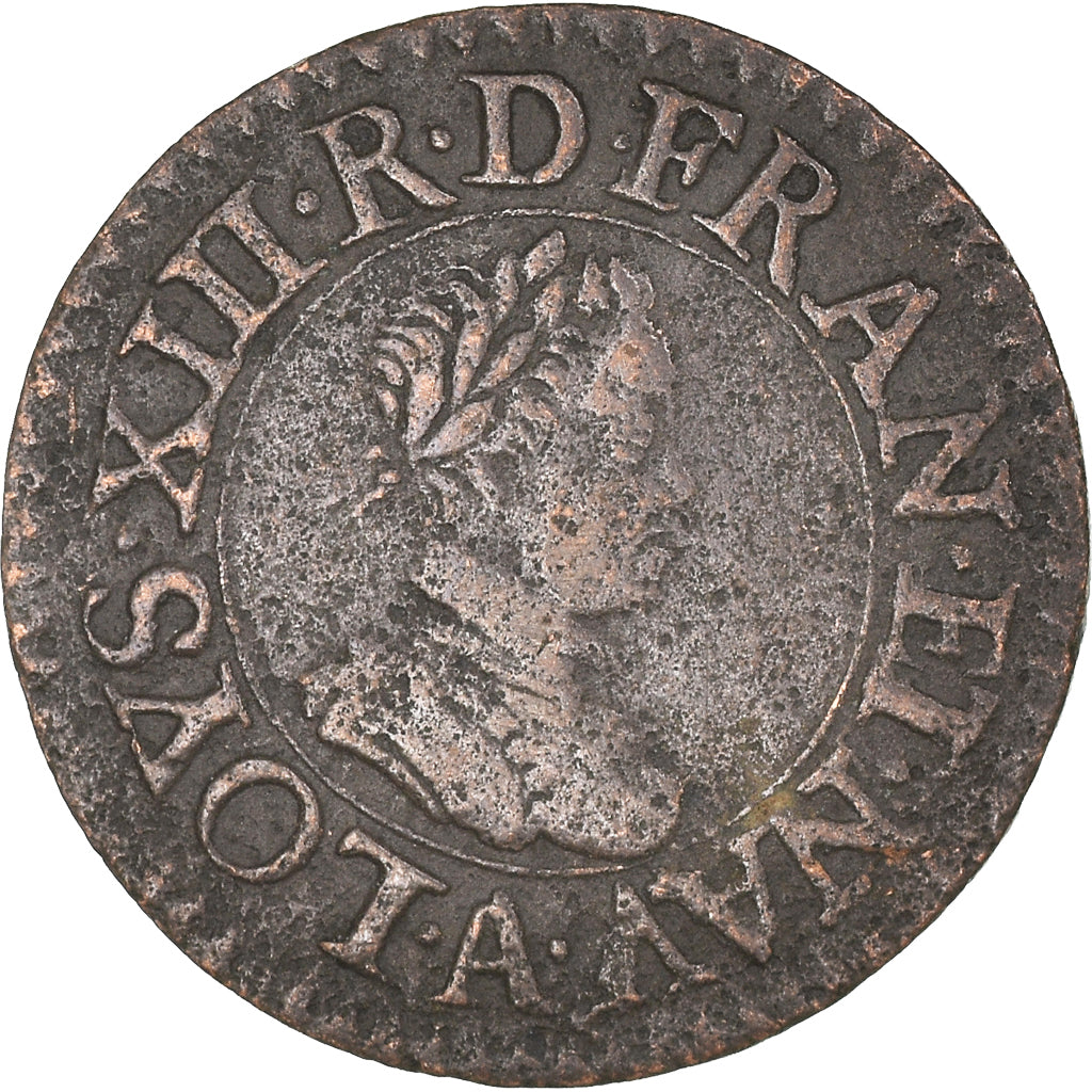Moneda, Francia, Louis XIII, Denier tournois, buste enfantin « petite