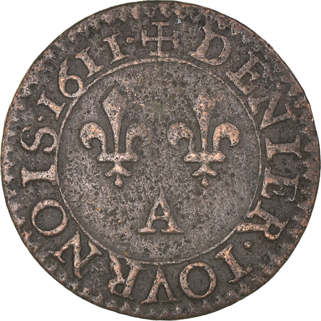 Moneda, Francia, Louis XIII, Denier tournois, buste enfantin « petite