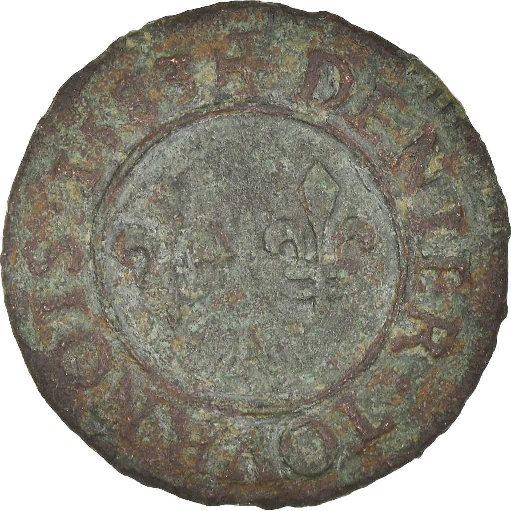 Moneta, Francia, Henri III, Denier Tournois, 1583, Paris, MB+, Rame