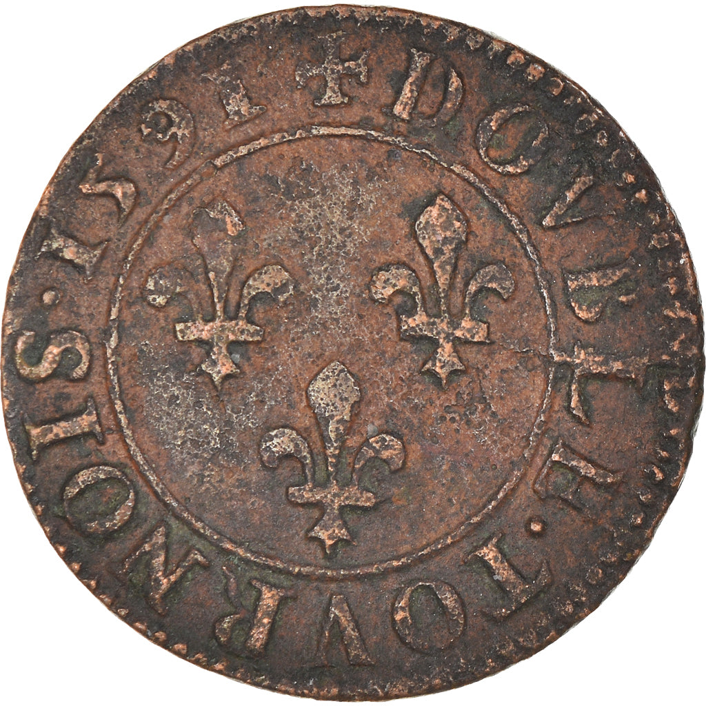 Monnaie, France, Henri IV, Double Tournois, 1591, Châlons-en-Champagne, TTB