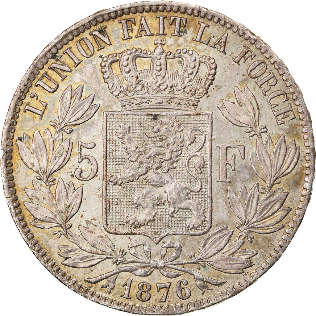 Coin, Belgium, Leopold II, 5 Francs, 5 Frank, 1876, AU(50-53), Silver, KM:24