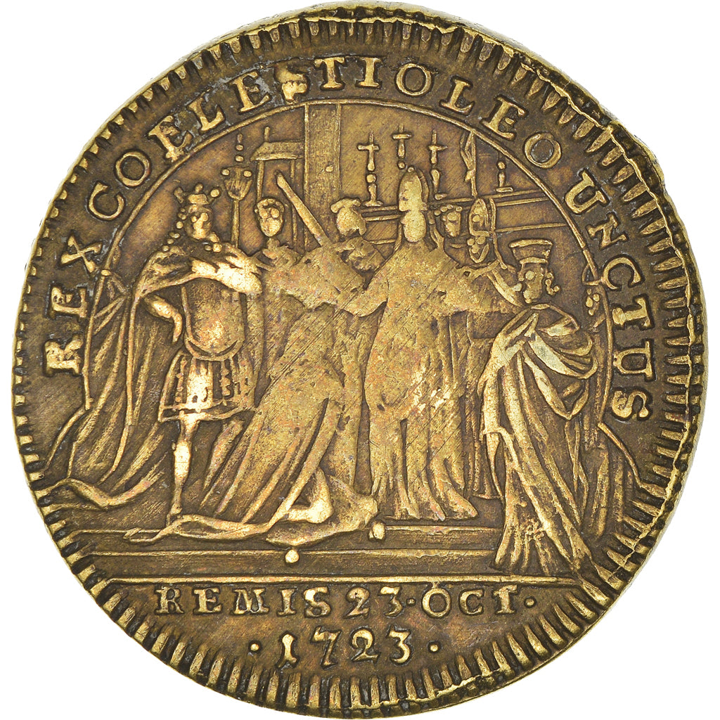 France, Token, Sacre de Louis XV à Reims, 1723, EF(40-45), Brass