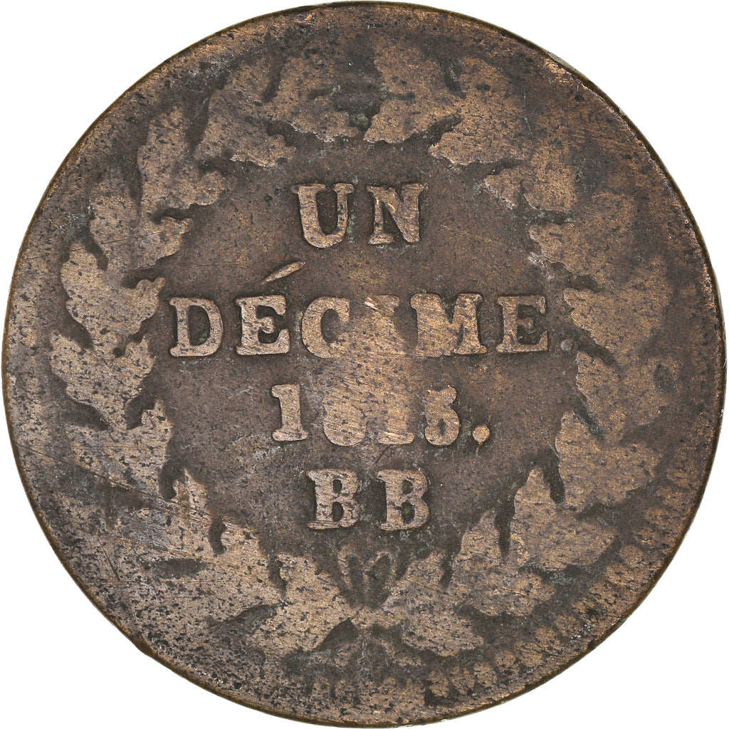 Coin, France, Louis XVIII, Decime, 1815, Strasbourg, F(12-15), Bronze, KM:701