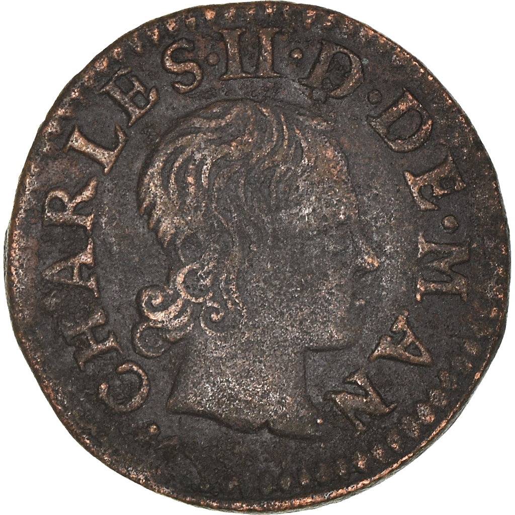 Monnaie, France, Ardennes, Charles II, Denier Tournois, 1653, Charleville, TTB