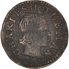 Monnaie, France, Ardennes, Charles II, Denier Tournois, 1653, Charleville, TTB