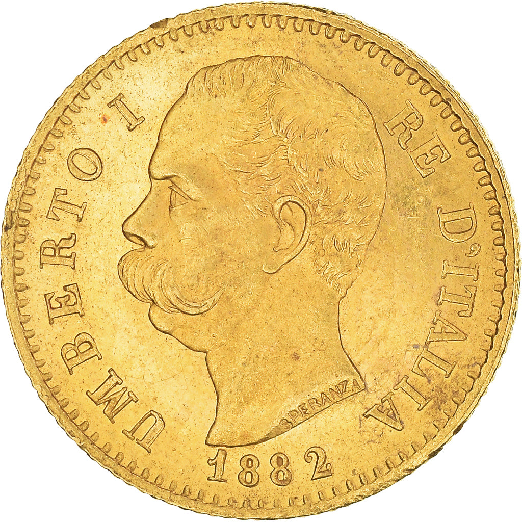 Coin, Italy, Umberto I, 20 Lire, 1882, Rome, MS(60-62), Gold, KM:21