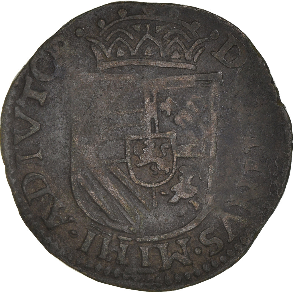 Coin, Spanish Netherlands, Philip II, Liard, 1585, Tournai, EF(40-45), Copper