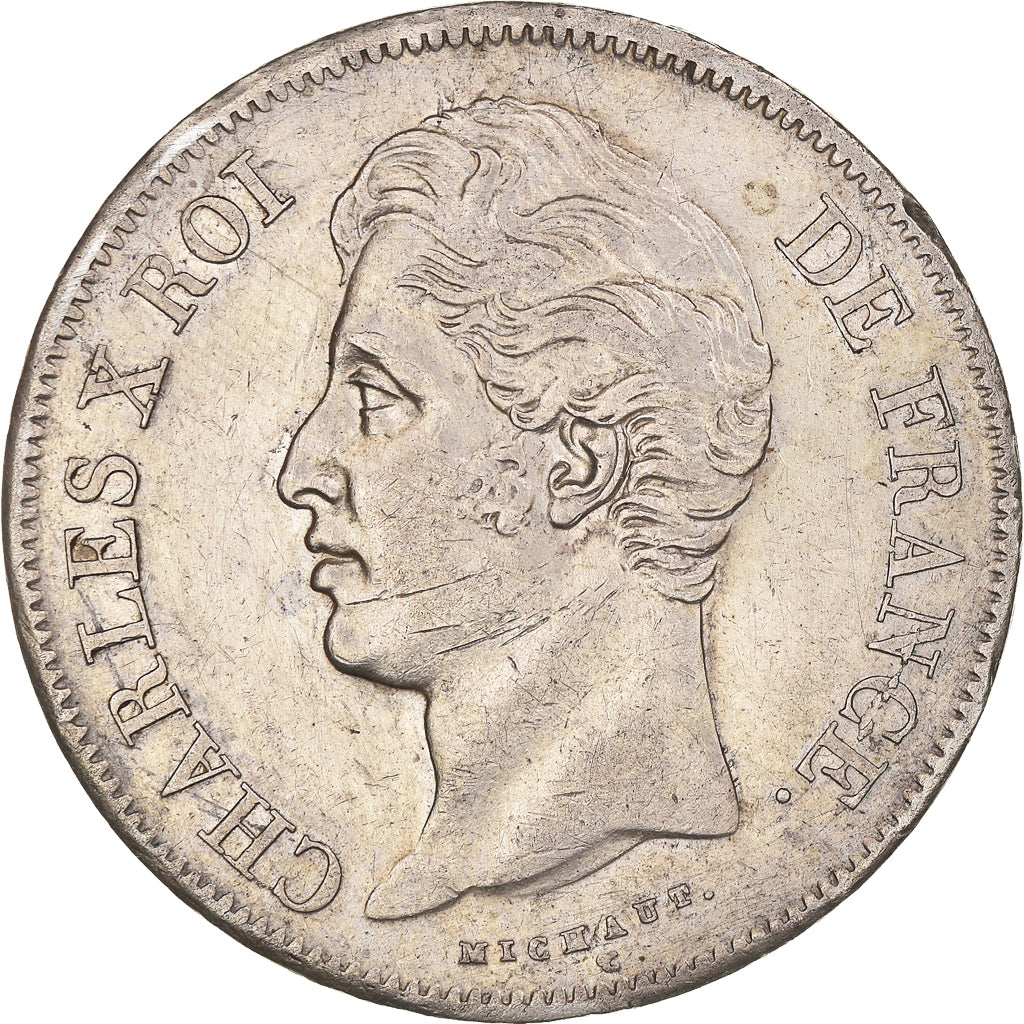 Moneda, Francia, Charles X, 5 Francs, 1828, Rouen, MBC+, Plata, KM:728.2