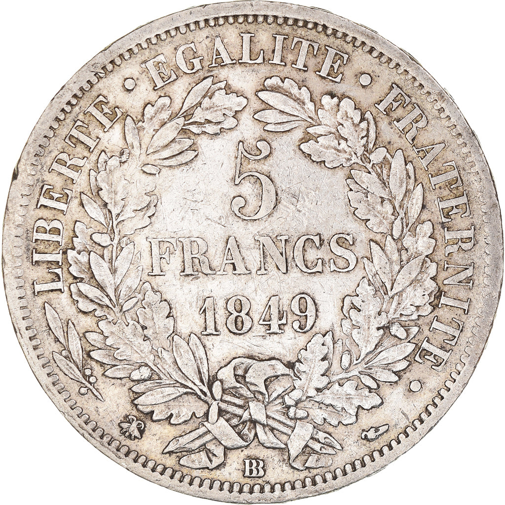 Moneta, Francia, Cérès, 5 Francs, 1849, Strasbourg, BB, Argento, KM:761.2