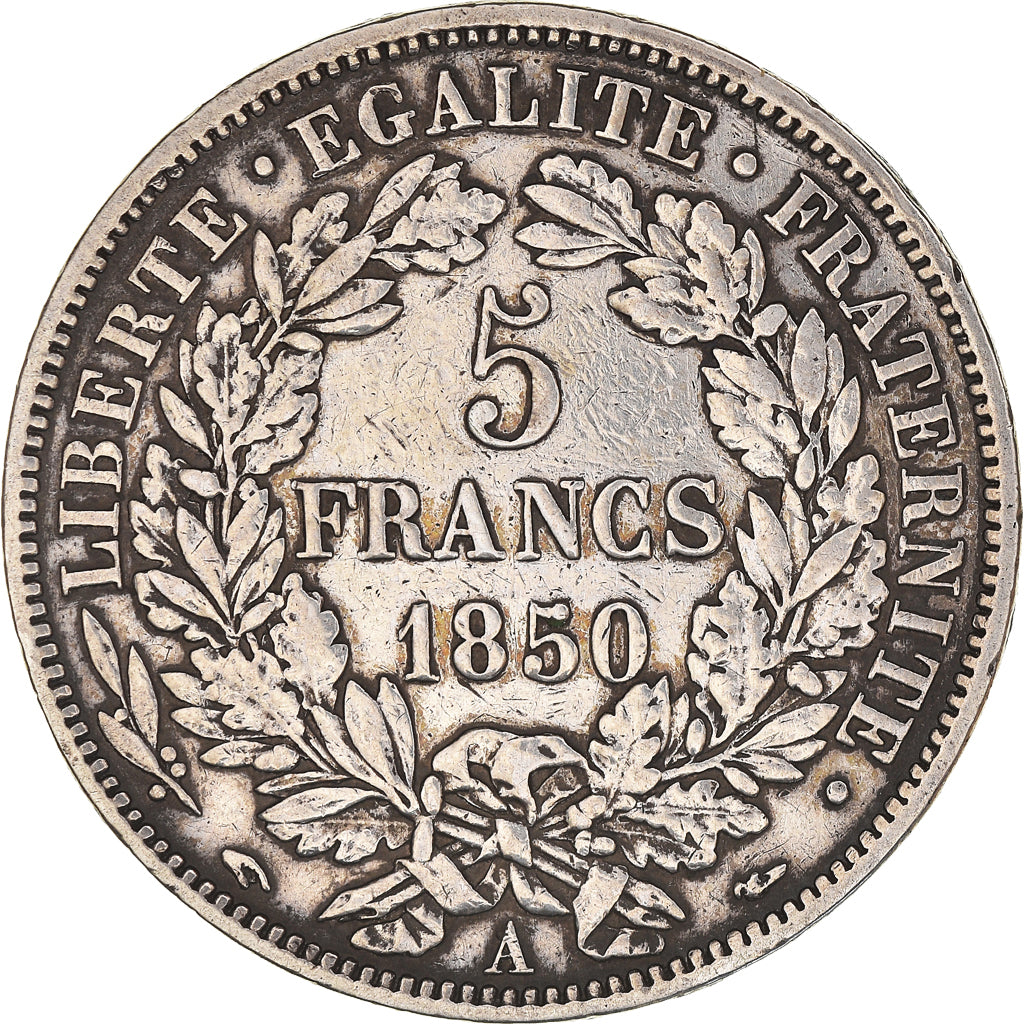 Moneta, Francia, Cérès, 5 Francs, 1850, Paris, MB+, Argento, KM:761.1