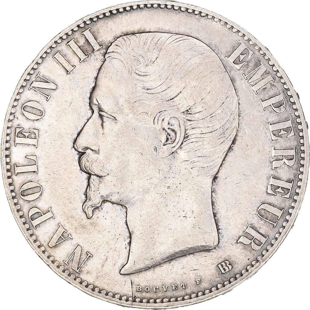 Coin, France, Napoleon III, 5 Francs, 1855, Strasbourg, EF(40-45), Silver