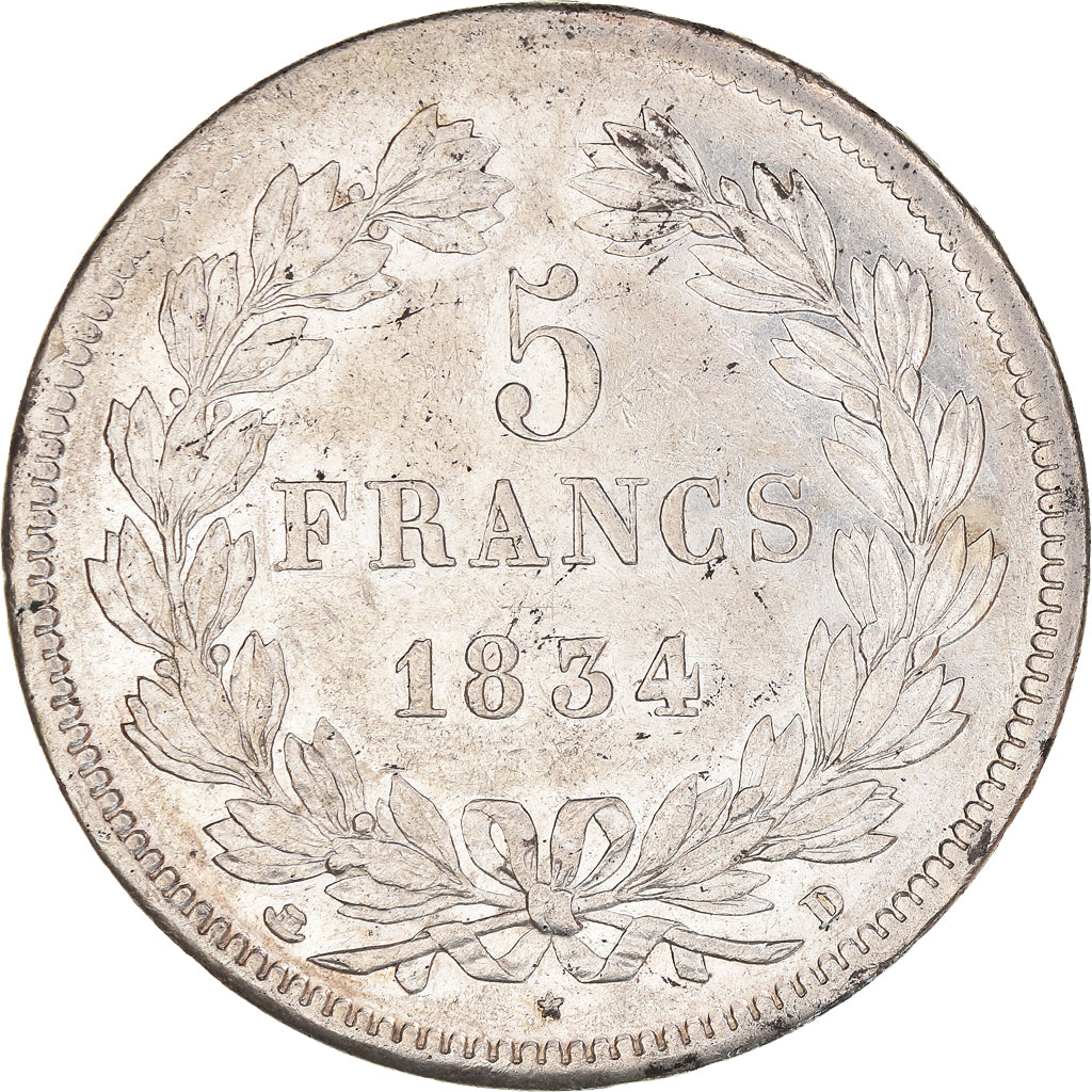 Coin, France, Louis-Philippe, 5 Francs, 1834, Lyon, AU(50-53), Silver, KM:749.4