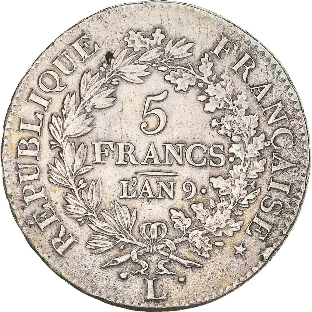 Monnaie, France, Union et Force, 5 Francs, AN 9, Bayonne, TTB, Argent