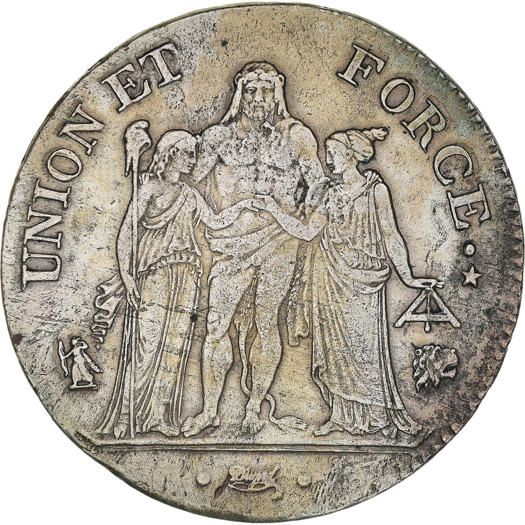 Coin, France, Union et Force, 5 Francs, AN 7, Bayonne, EF(40-45), Silver