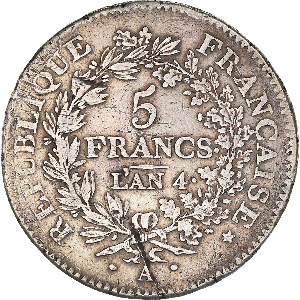 Coin, France, Union et Force, 5 Francs, AN 4, Paris, VF(30-35), Silver