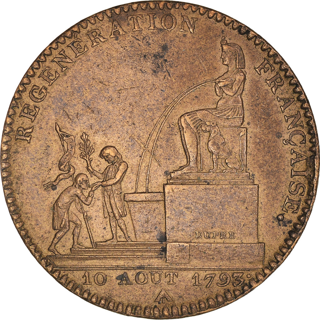 Moeda, França, 5 Décimes, An 2, Paris, Régénération Française, AU(55-58)