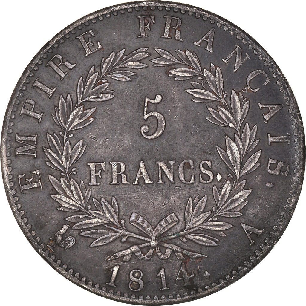 Coin, France, Napoléon I, 5 Francs, 1814, Paris, AU(50-53), Silver, KM:694.1