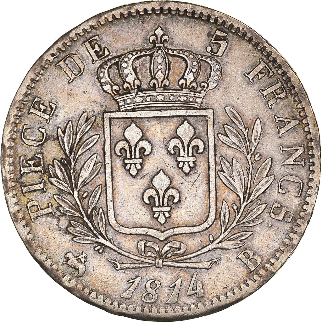 Coin, France, Louis XVIII, Louis XVIII, 5 Francs, 1814, Rouen, AU(50-53)