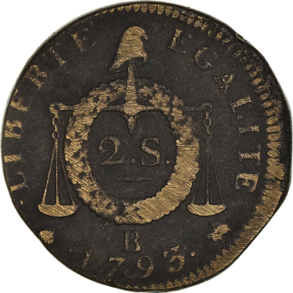 Münze, Frankreich, 2 sols aux balances daté, 2 Sols, 1793, Rouen, S, Bronze