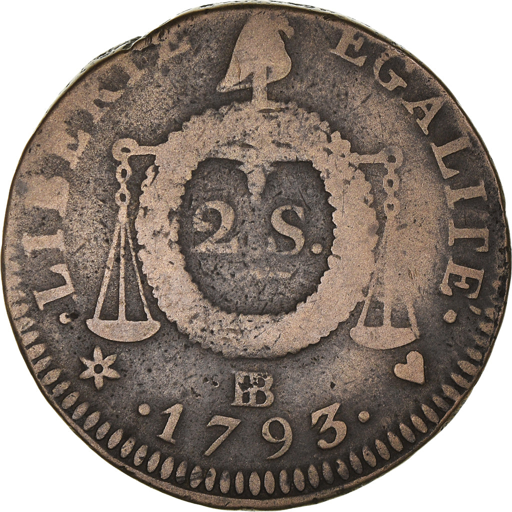 Münze, Frankreich, 2 sols aux balances daté, 2 Sols, 1793, Strasbourg, S