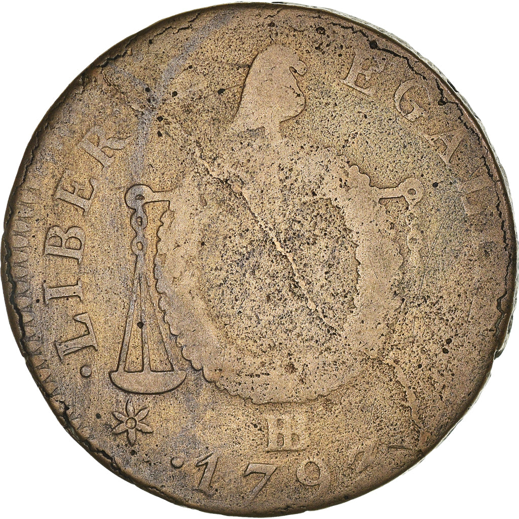 Coin, France, 2 sols aux balances daté, 2 Sols, 1793, Strasbourg, F(12-15)