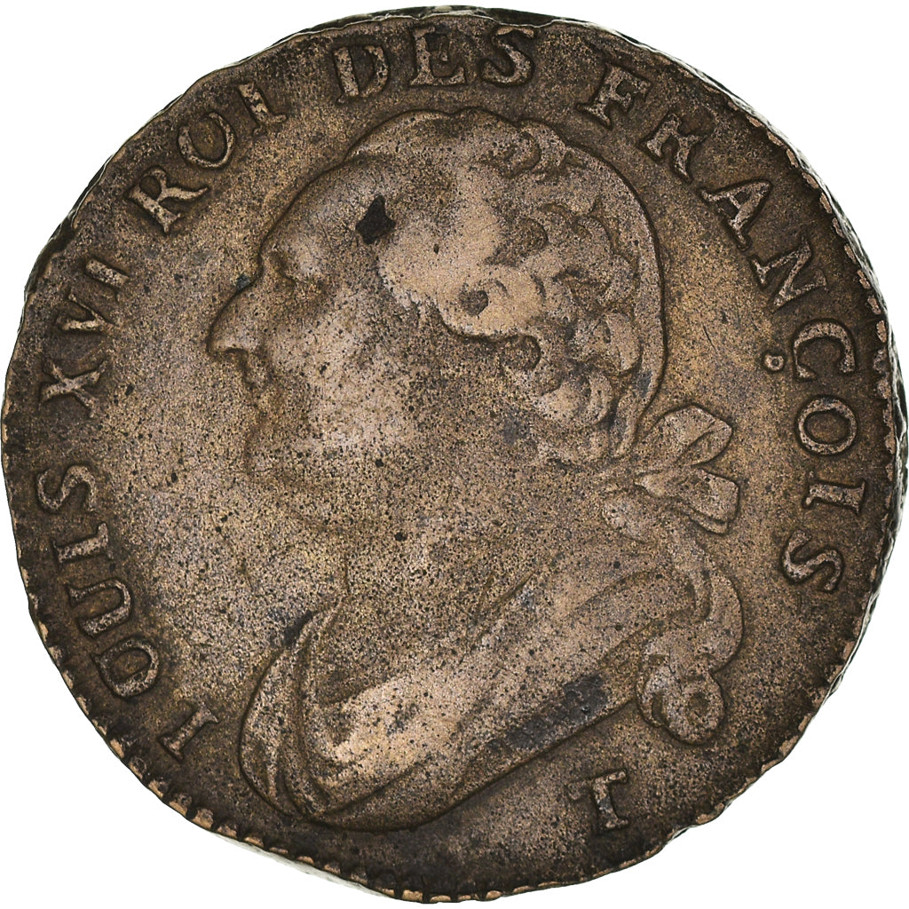 Moeda, França, Louis XVI, 12 deniers françois, 12 Deniers, 1792, Nantes