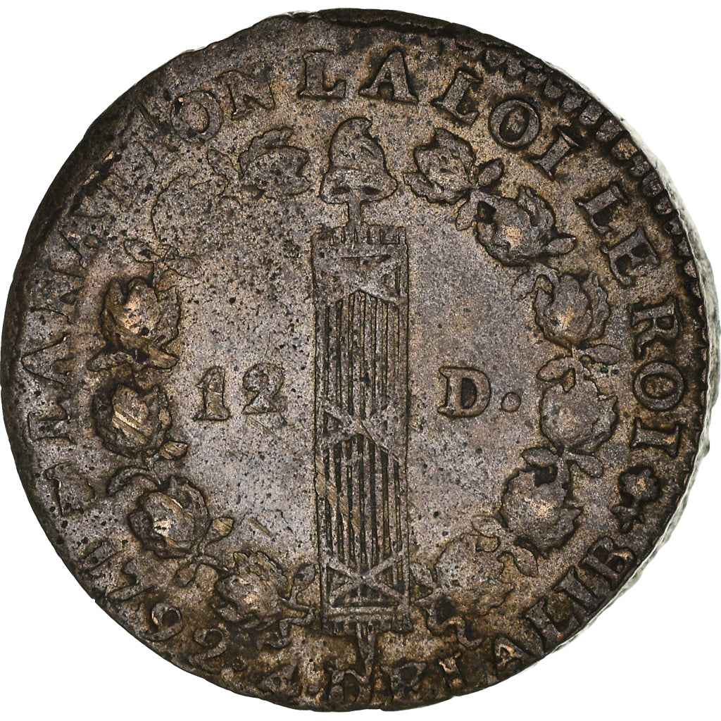 Coin, France, Louis XVI, 12 Deniers, 1792, Saumur, EF(40-45), Bronze, Gadoury:15