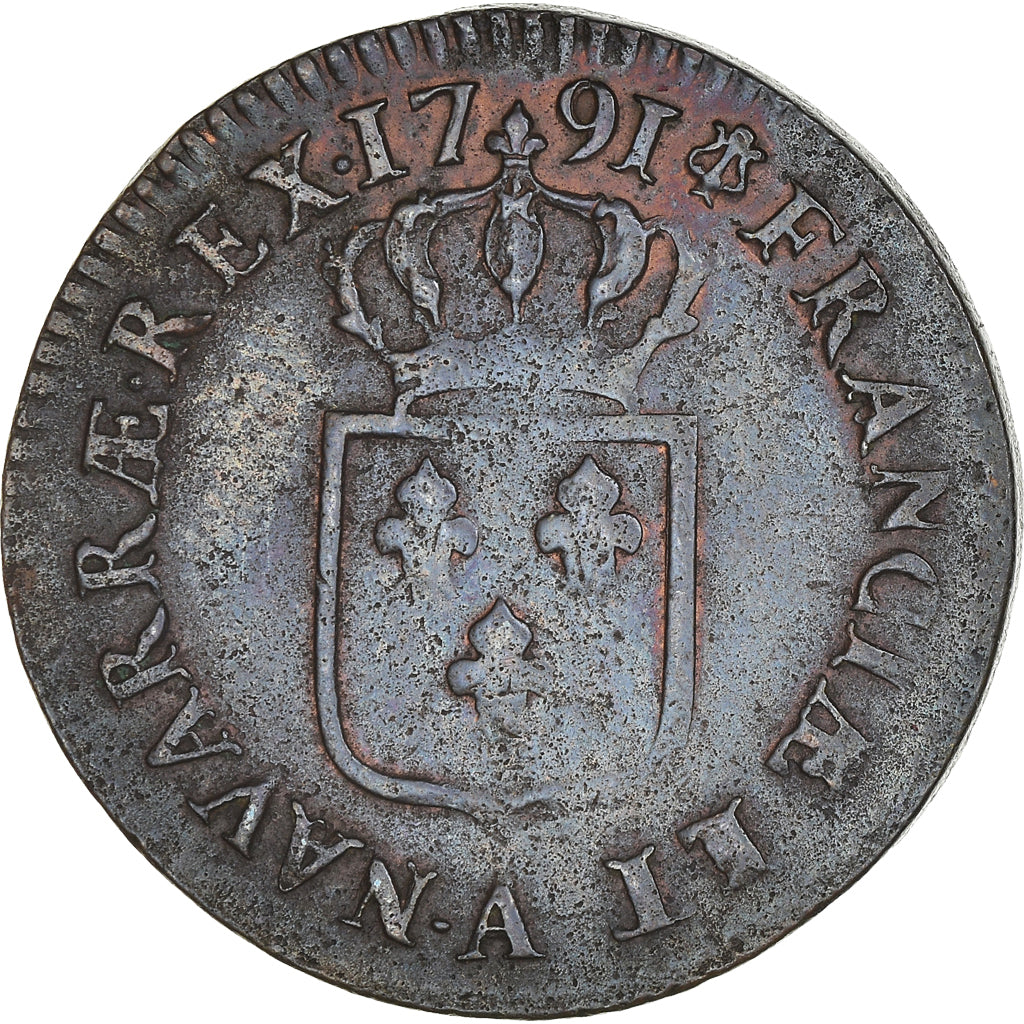 Moeda, França, Louis XVI, Sol ou sou, Sol, 1791, Paris, AU(50-53), Cobre