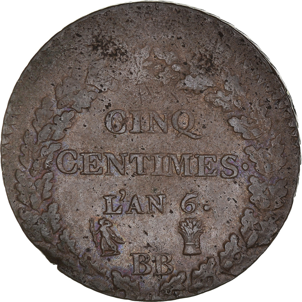 Moneta, Francia, Dupré, 5 Centimes, 1798, Strasbourg, An 6/5, BB, Bronzo