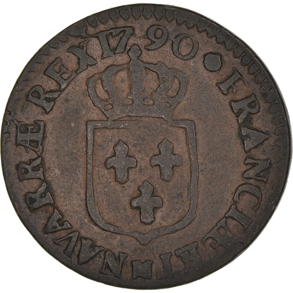 Moeda, França, Louis XVI, 1/2 Sol à l'Ecu, 1790, Toulouse, EF(40-45), Bronze