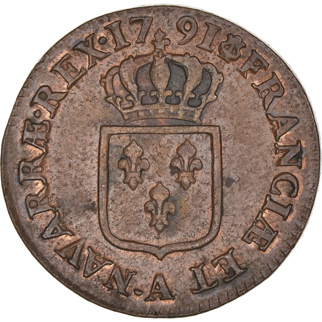Coin, France, Louis XVI, Sol ou sou, Sol, 1791, Paris, AU(55-58), Copper