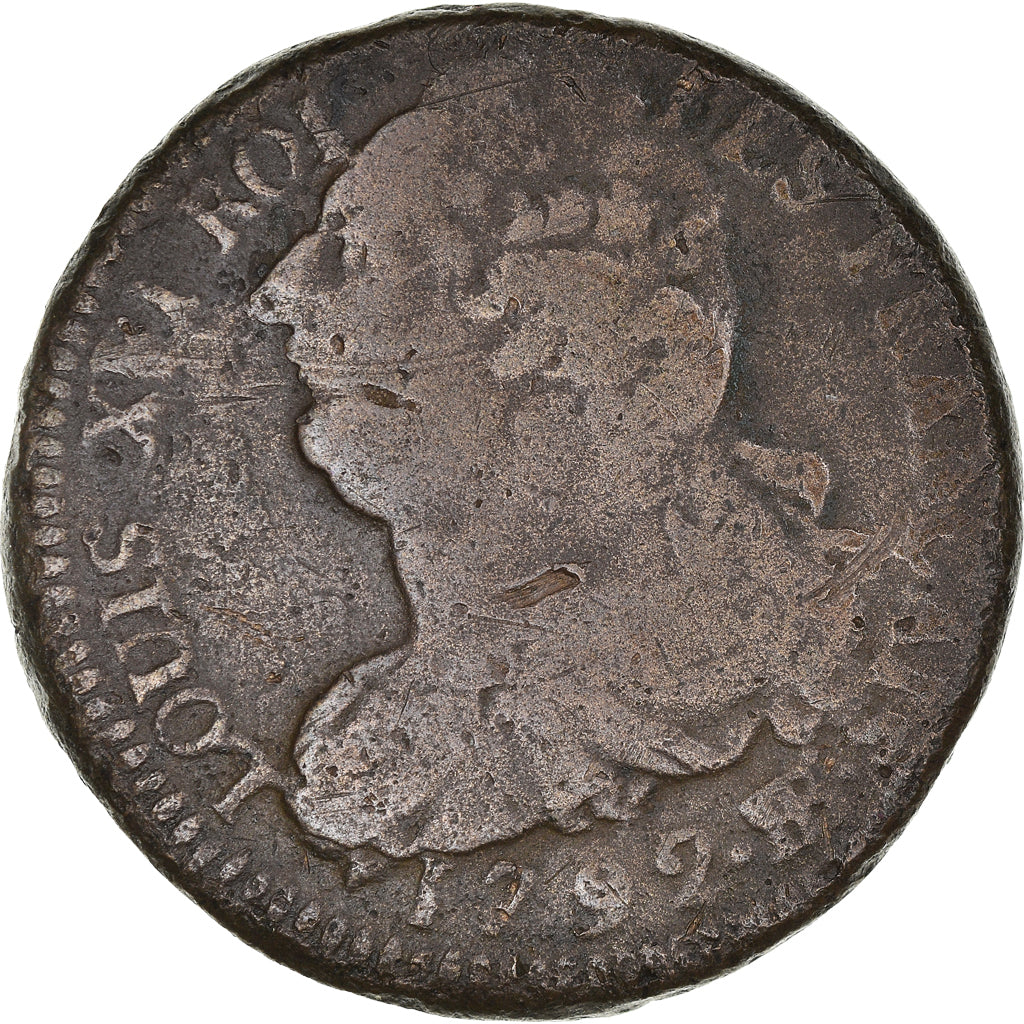 Coin, France, Louis XVI, 2 sols français, 2 Sols, 1792, Strasbourg, VF(20-25)