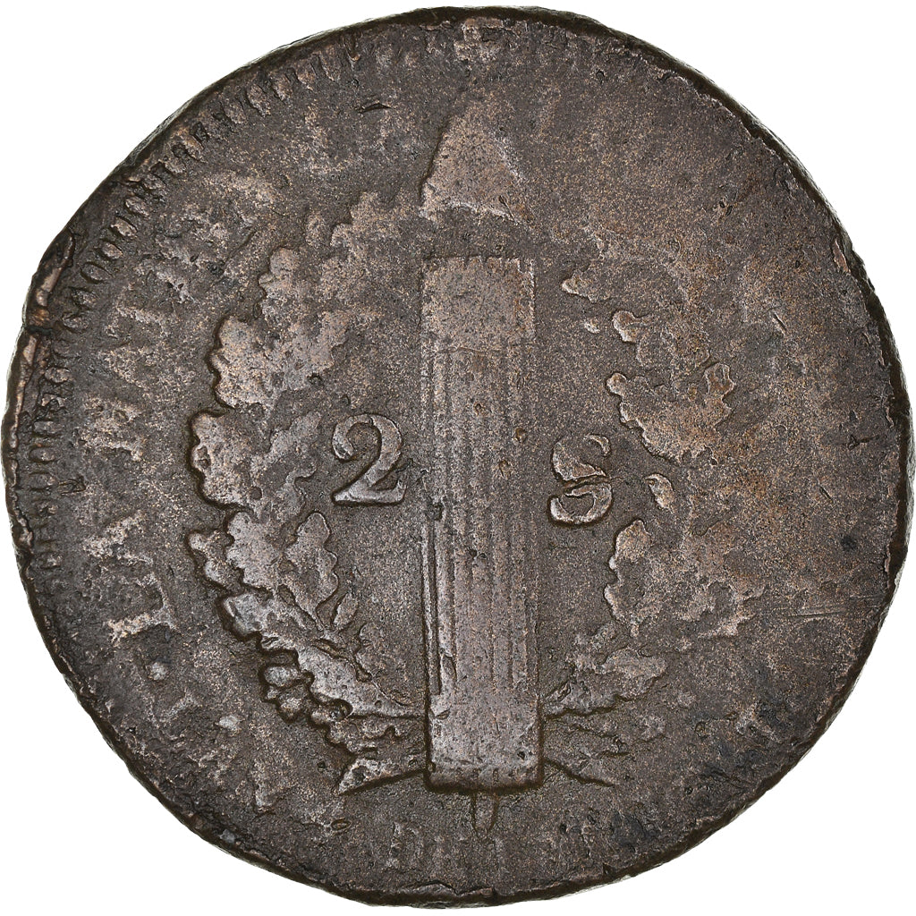 Coin, France, Louis XVI, 2 sols français, 2 Sols, 1792, Strasbourg, VF(20-25)