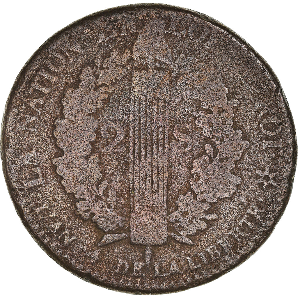 Coin, France, Louis XVI, 2 sols français, 2 Sols, 1792, Strasbourg, F(12-15)