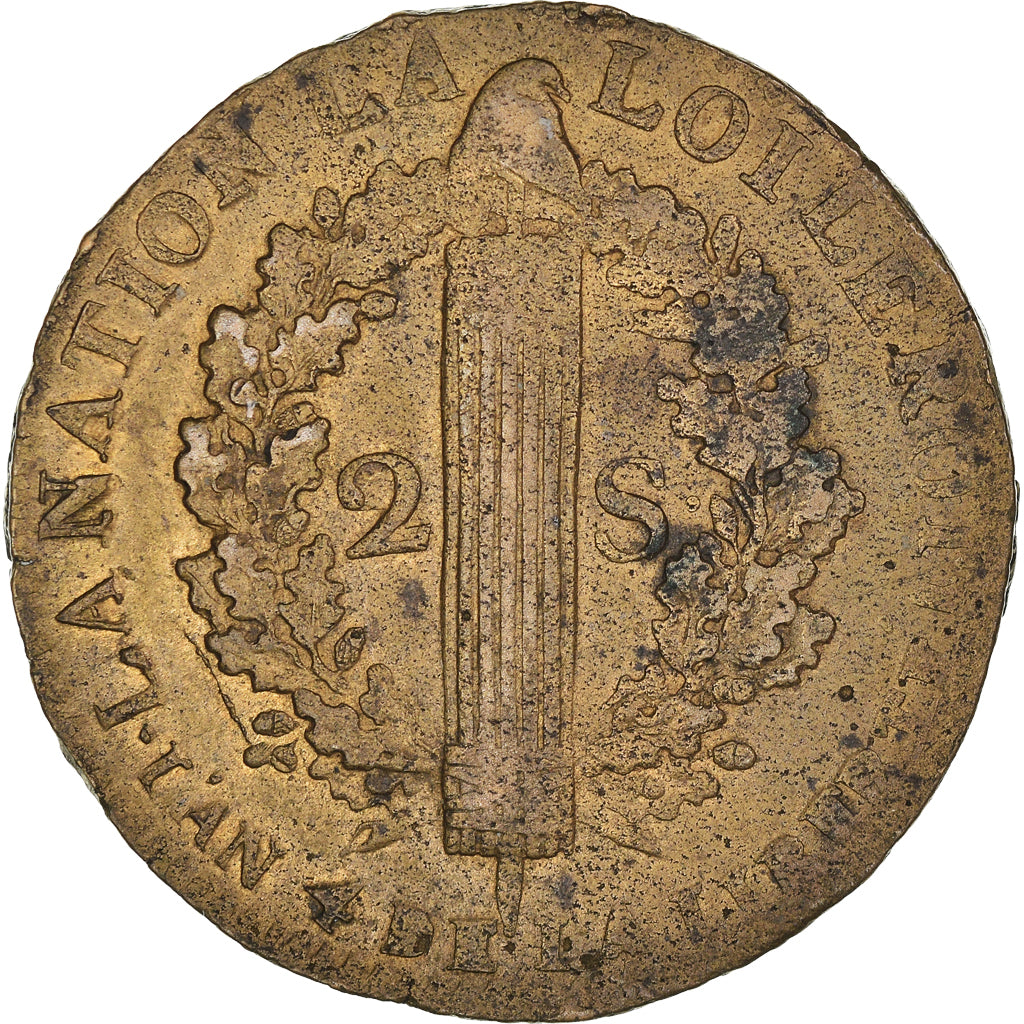 Coin, France, Louis XVI, 2 sols françois, 2 Sols, 1792, Lille, EF(40-45)