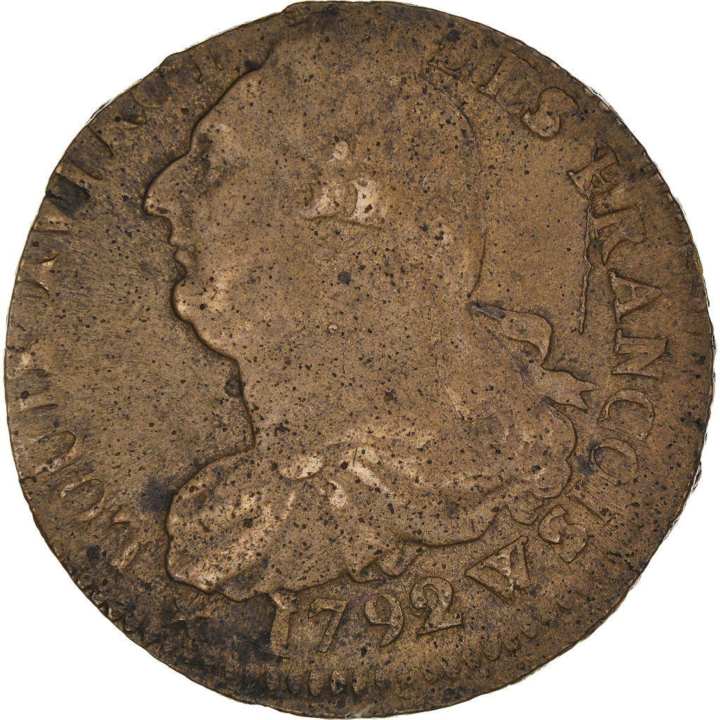 Coin, France, Louis XVI, 2 sols françois, 2 Sols, 1792, Lille, EF(40-45)