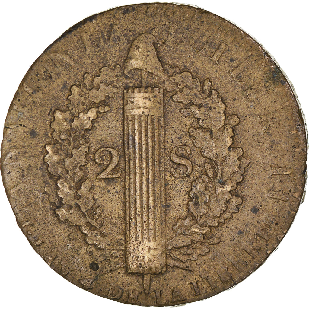 Coin, France, Louis XVI, 2 sols françois, 2 Sols, 1792, Lille, EF(40-45)