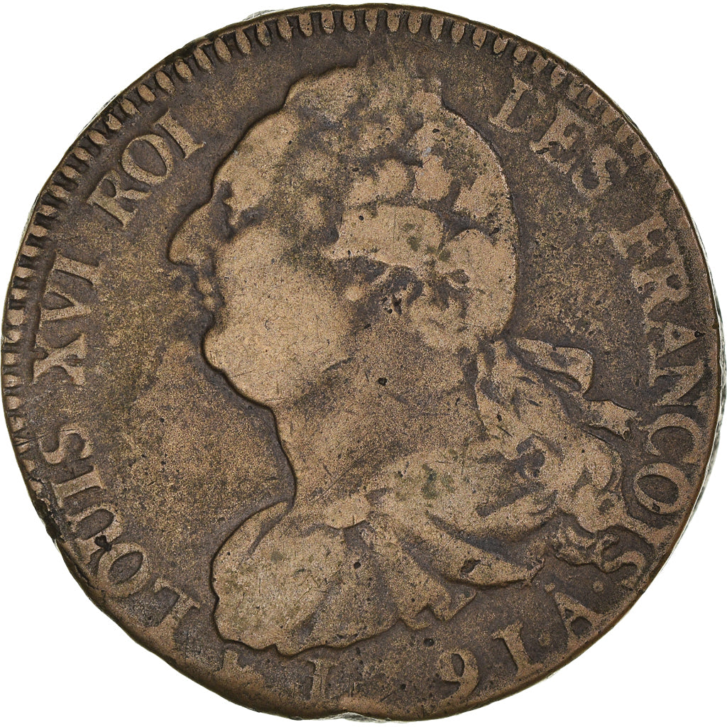 Coin, France, Louis XVI, 2 sols françois, 2 Sols, 1791, Paris, EF(40-45)