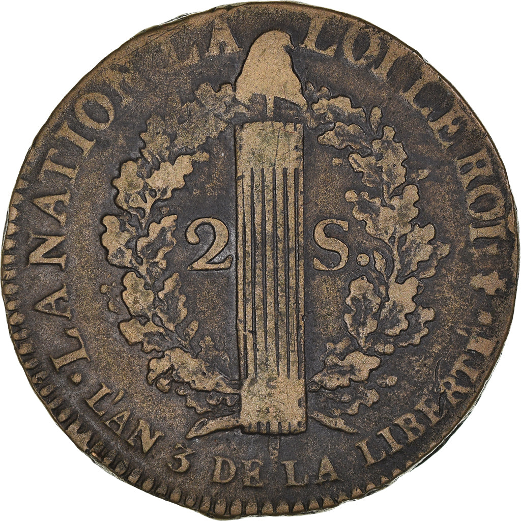 Coin, France, Louis XVI, 2 sols françois, 2 Sols, 1791, Paris, EF(40-45)