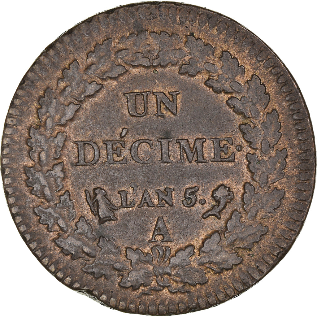 Coin, France, Dupré, Decime, AN 5, Paris, EF(40-45), Bronze, KM:644.1