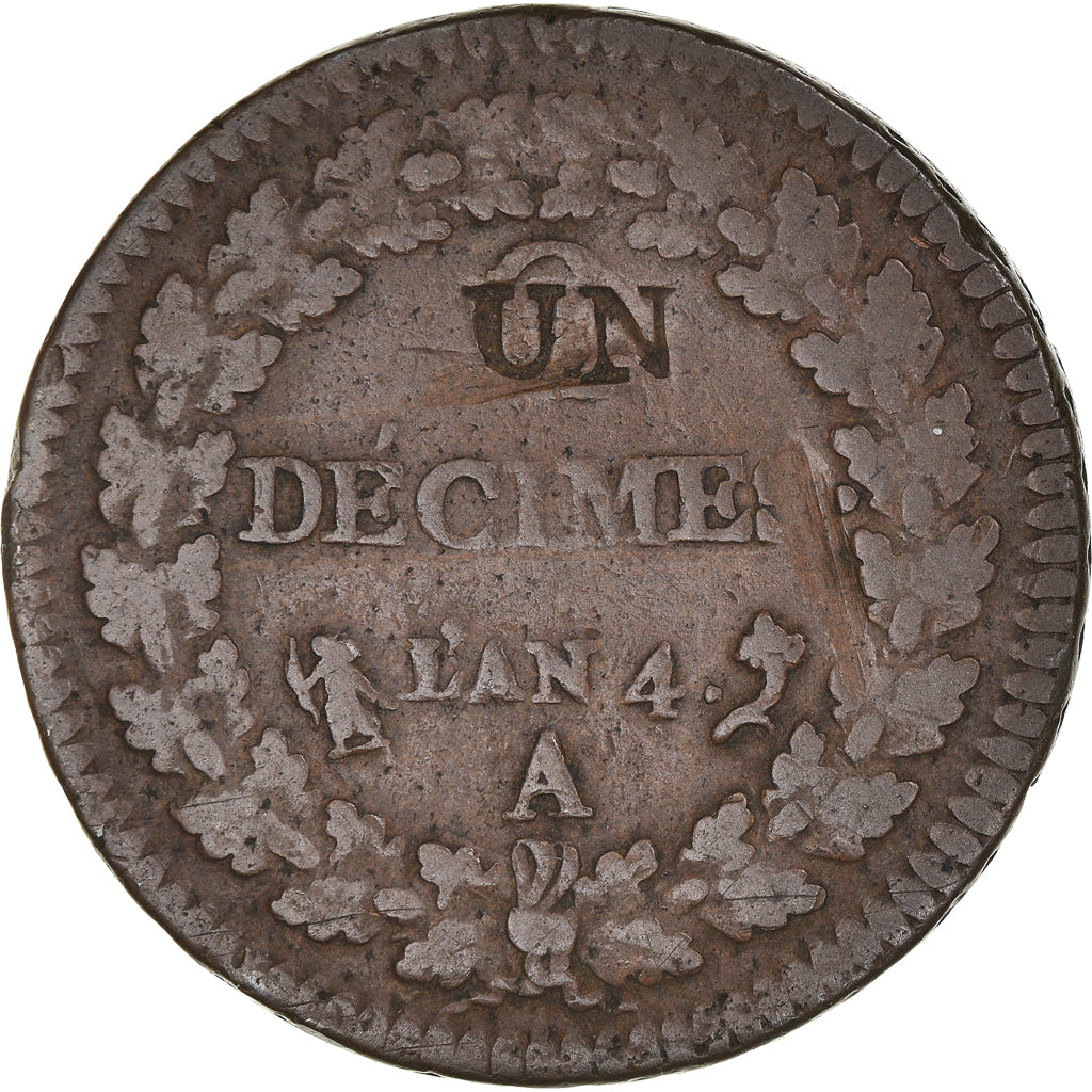Coin, France, Dupré, Decime, AN 4, Paris, Modification du 2 décimes