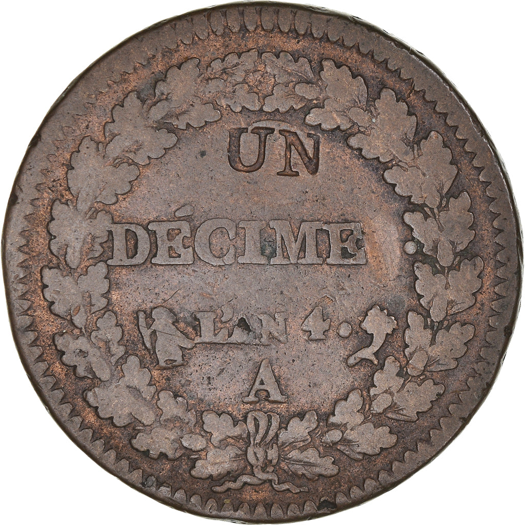 Coin, France, Dupré, Decime, AN 4, Paris, Modification du 2 décimes