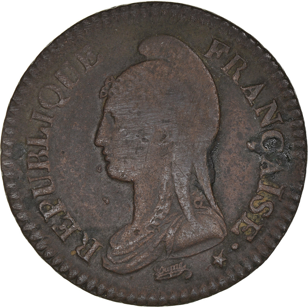 Coin, France, Dupré, Decime, AN 7, Lyon, VF(30-35), Bronze, KM:644.5