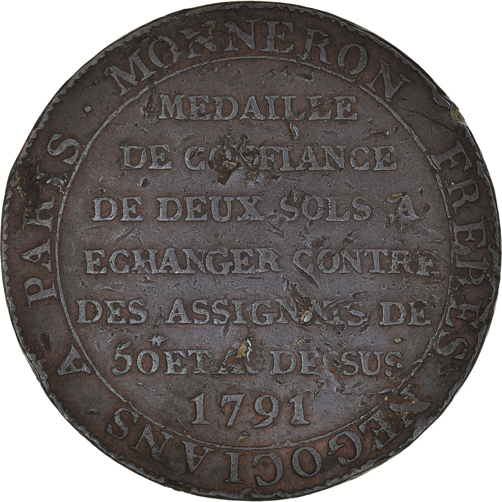 Coin, France, Monneron à la Liberté, 2 Sols, 1791, Birmingham, VF(30-35)
