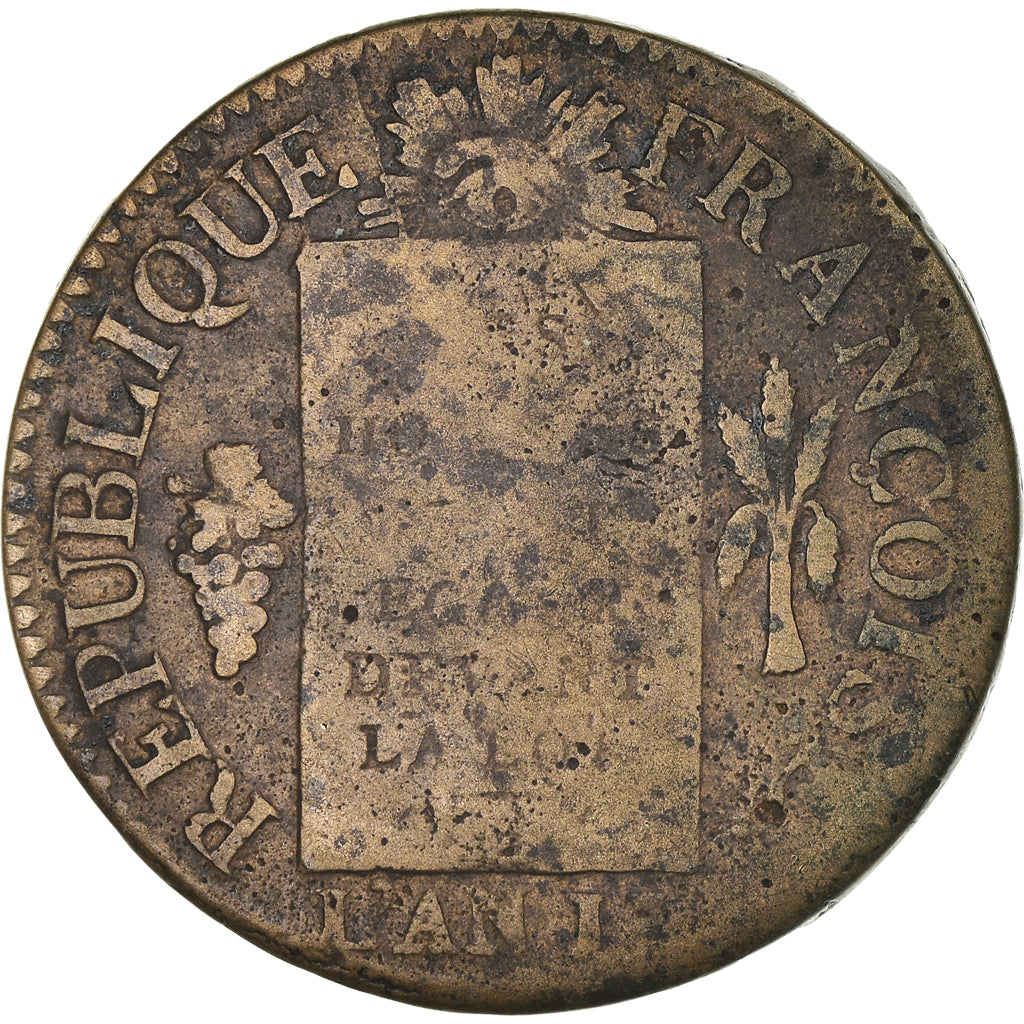Moneta, Francia, Sol aux Balances, 1793, Strasbourg, MB+, Bronzo, Gadoury:19