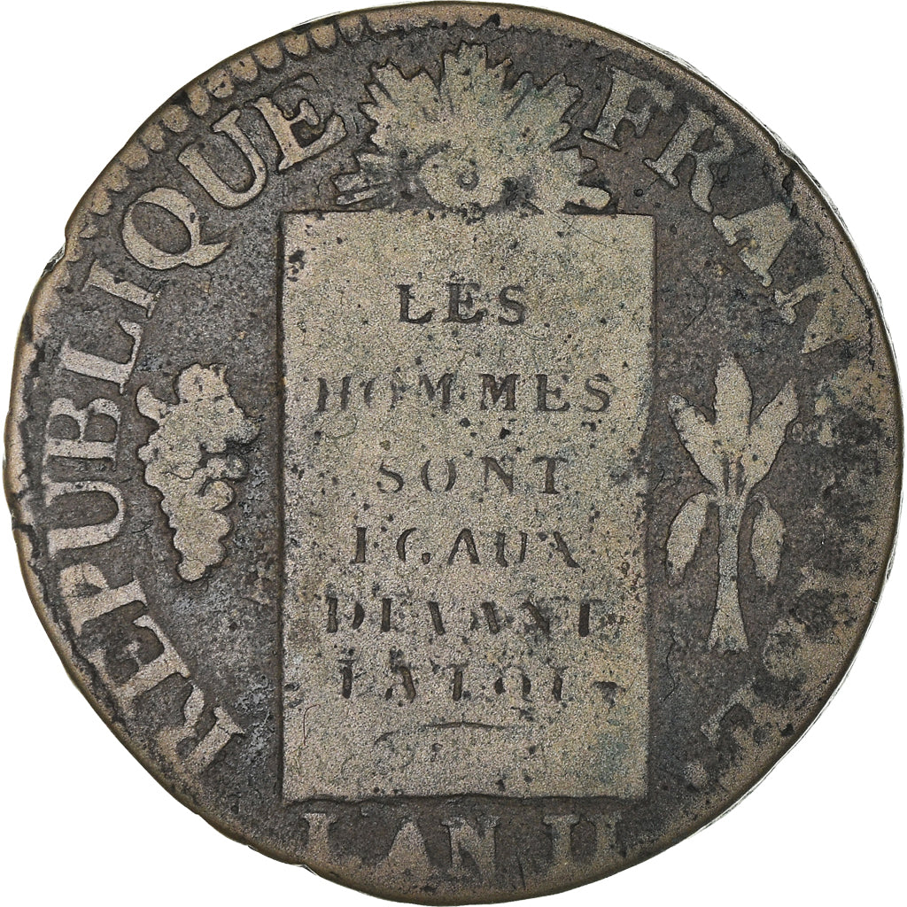 Munten, Frankrijk, Sol aux balances françoise, Sol, 1793, Lyon, FR, Bronzen