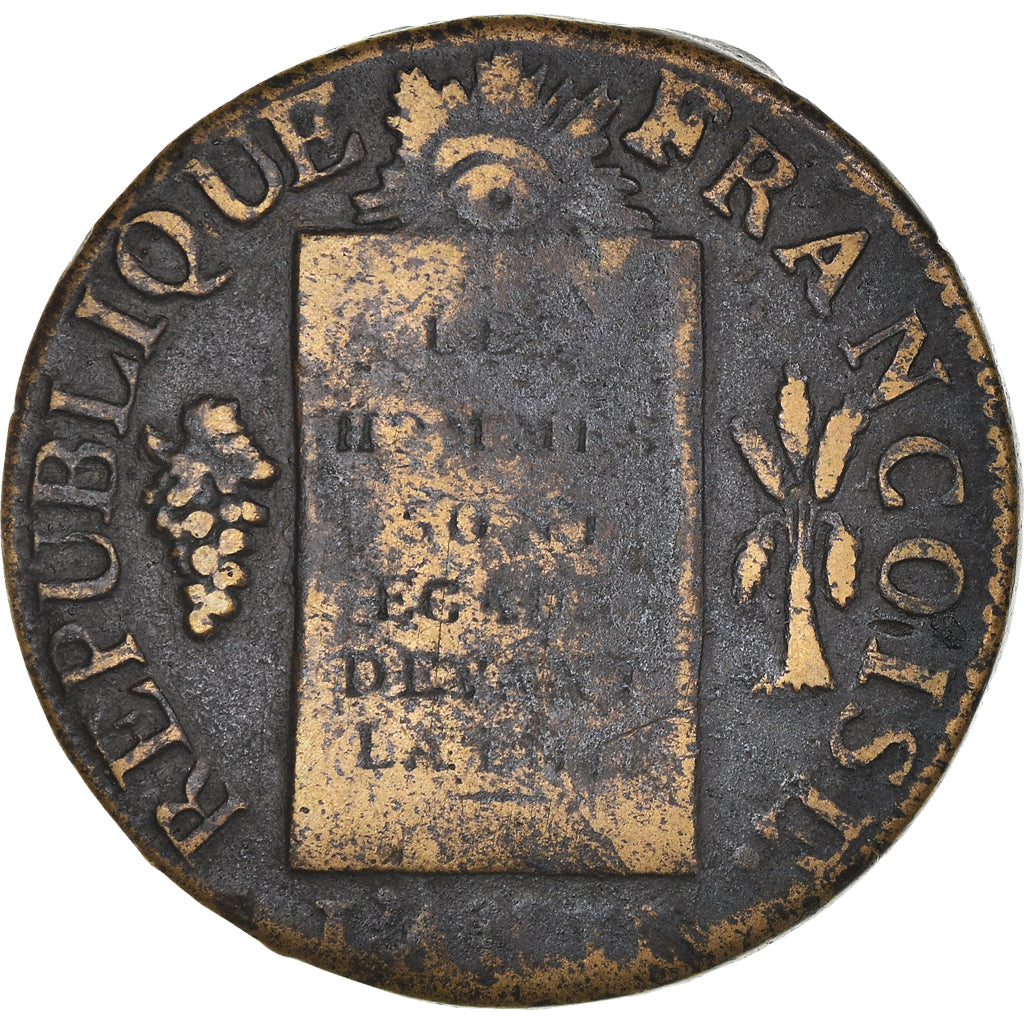 Moeda, França, Sol aux balances françoise, Sol, 1793, Metz, VF(20-25), Bronze