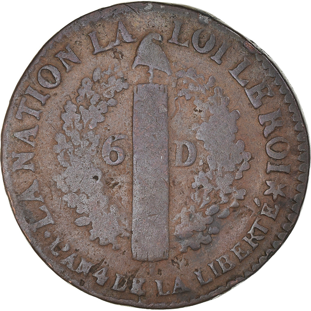 Moneta, Francia, Louis XVI, 6 deniers français, 6 Deniers, 1792, Strasbourg