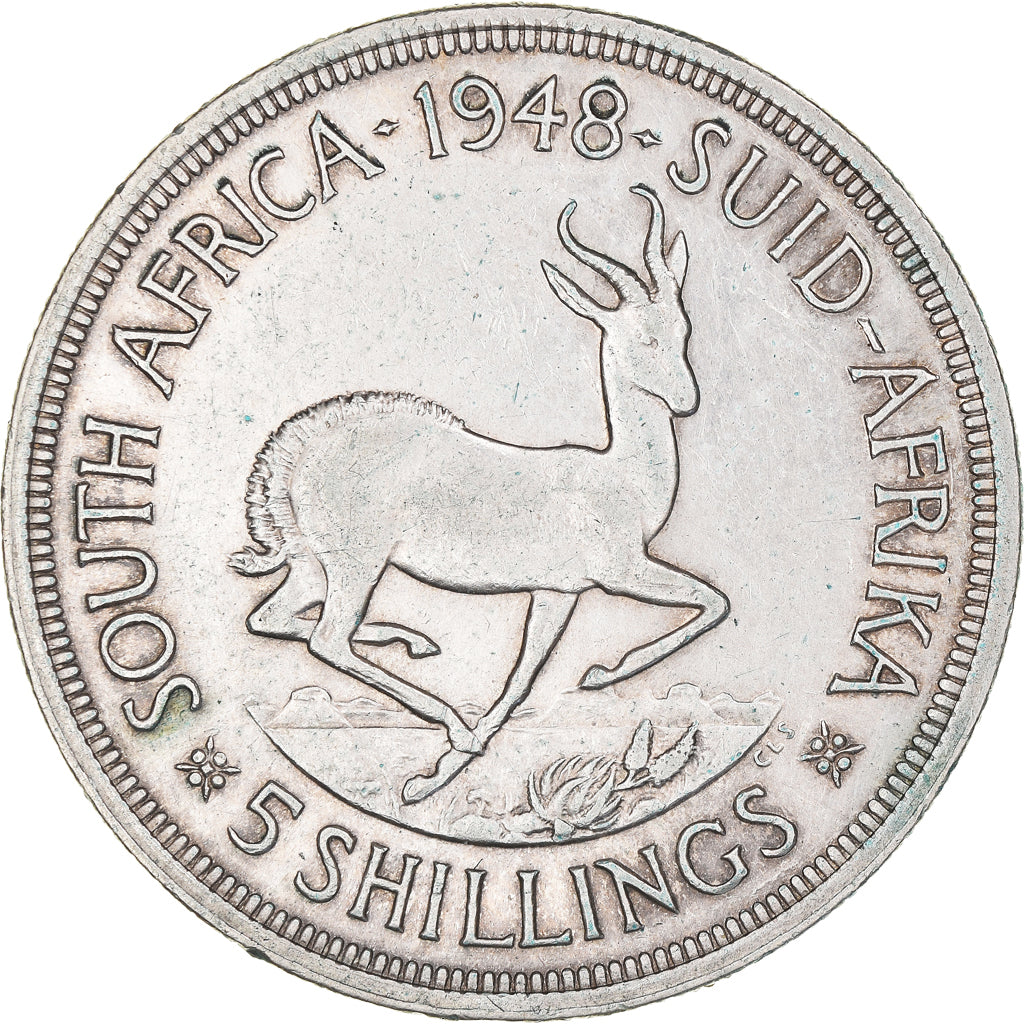 Moneda, Sudáfrica, George VI, 5 Shillings, 1948, Pretoria, MBC, Plata, KM:40.1
